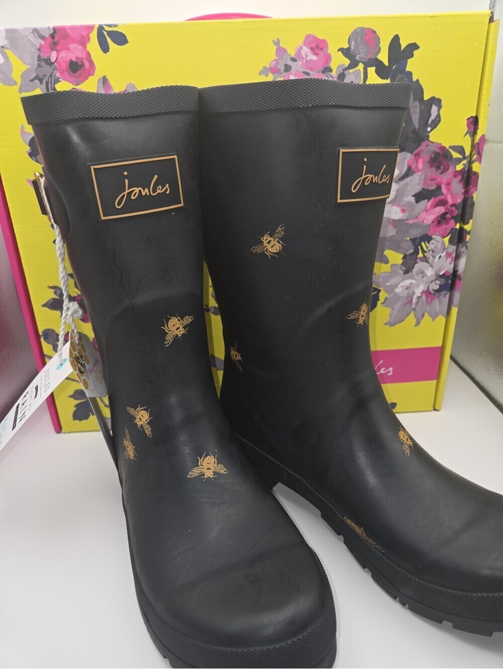 Joules Black Mid Welly Rain Boots with Gold Bee Motif [COPY]